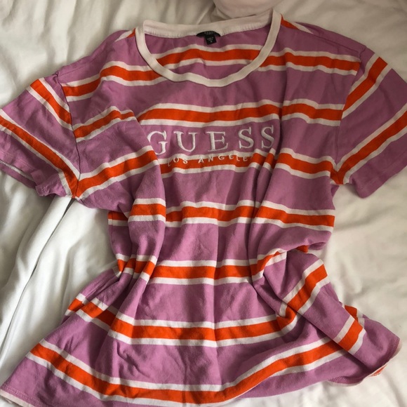 purple and red striped guess shirt